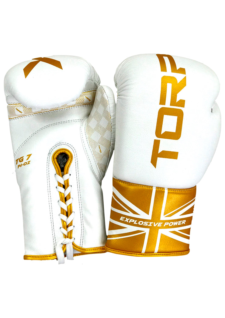 SignatureGold Laced Boxing Gloves - White