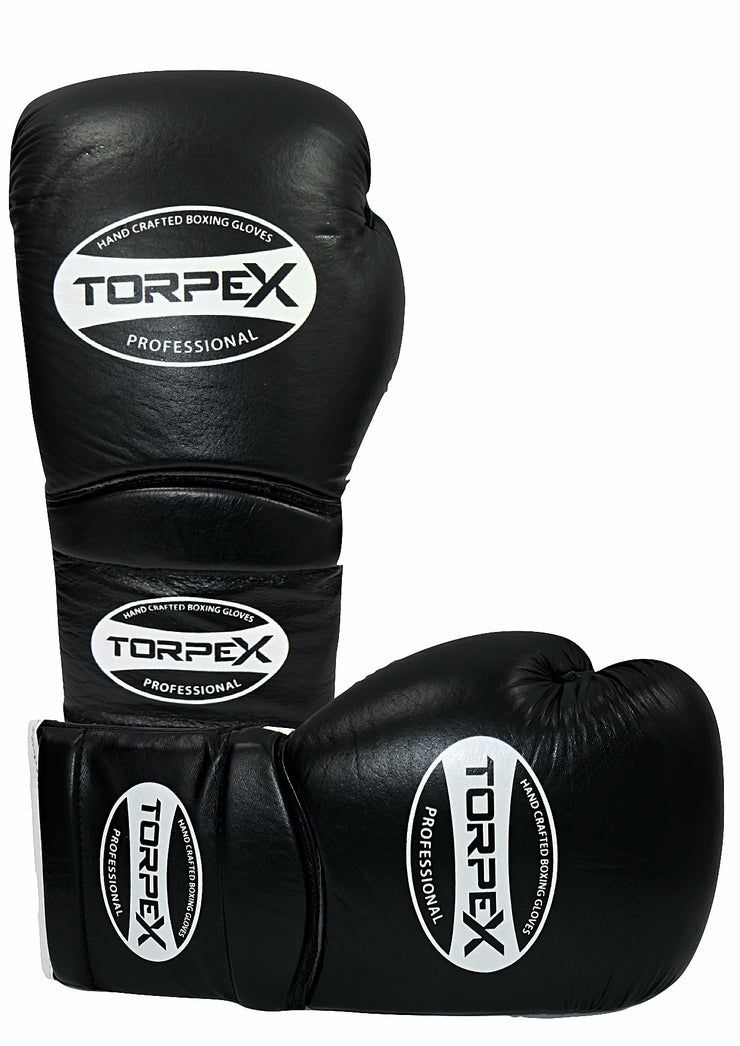 APEX Premium Leather Laced Boxing Gloves - Black