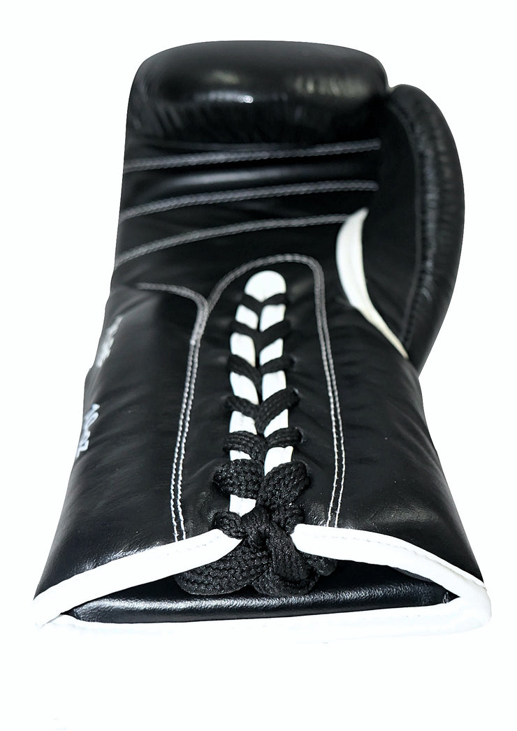 APEX Premium Leather Laced Boxing Gloves - Black