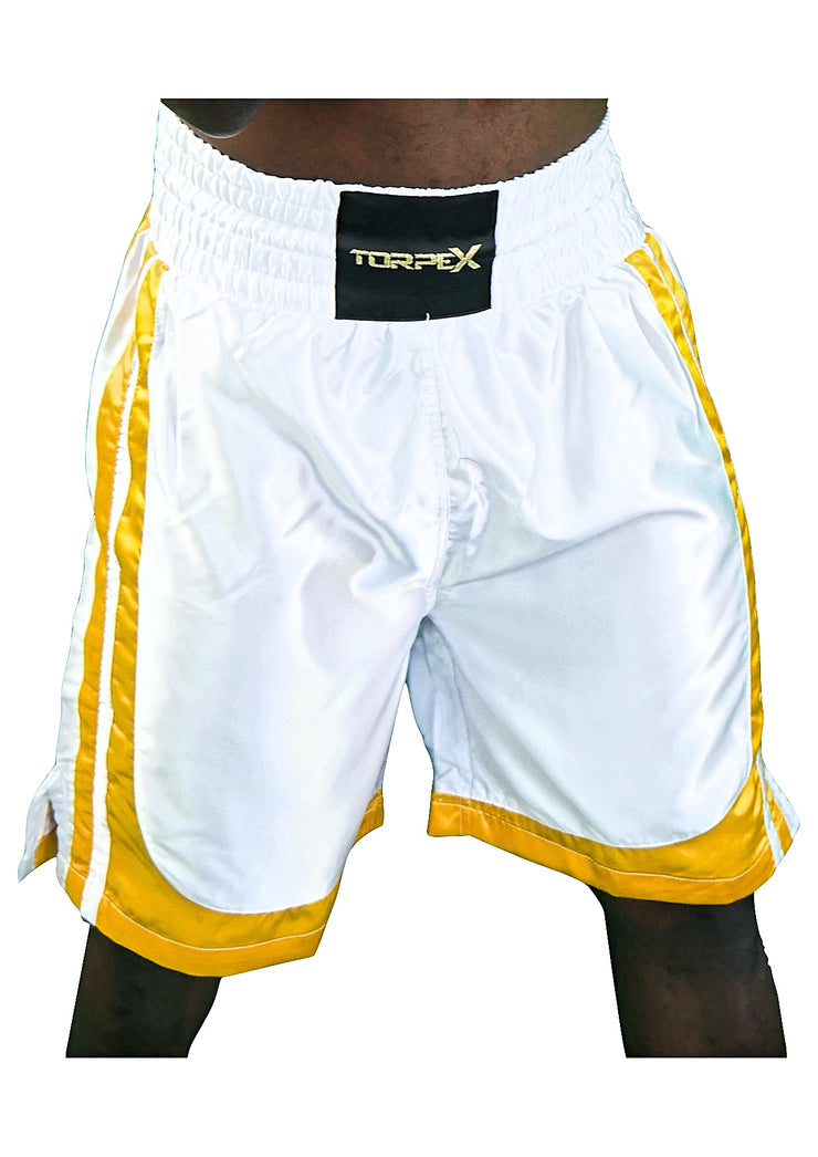 White & Gold Boxing Shorts - Adults